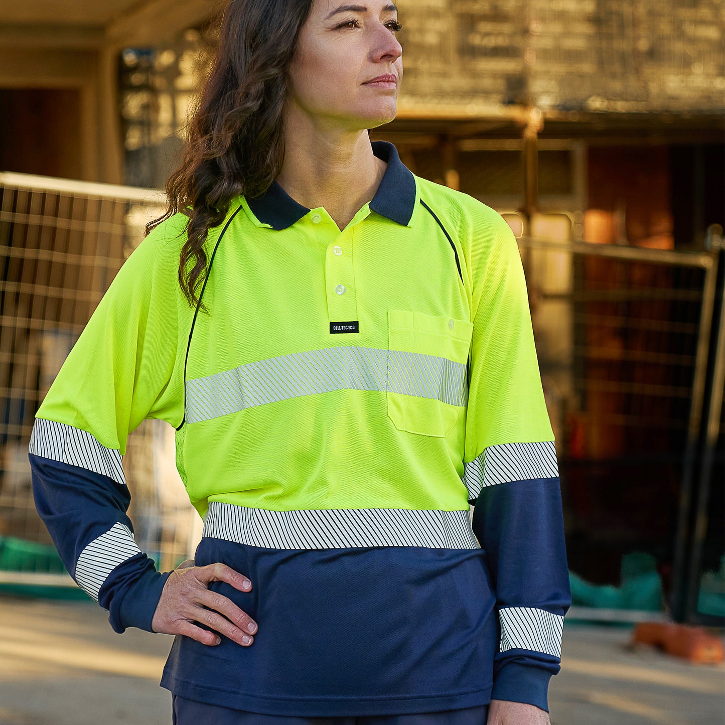 Ray-safe Bamboo Work Shirt | Cell-Tec Eco Smart Polo Day / Night (L/S-Segmented Tape) 1103ST